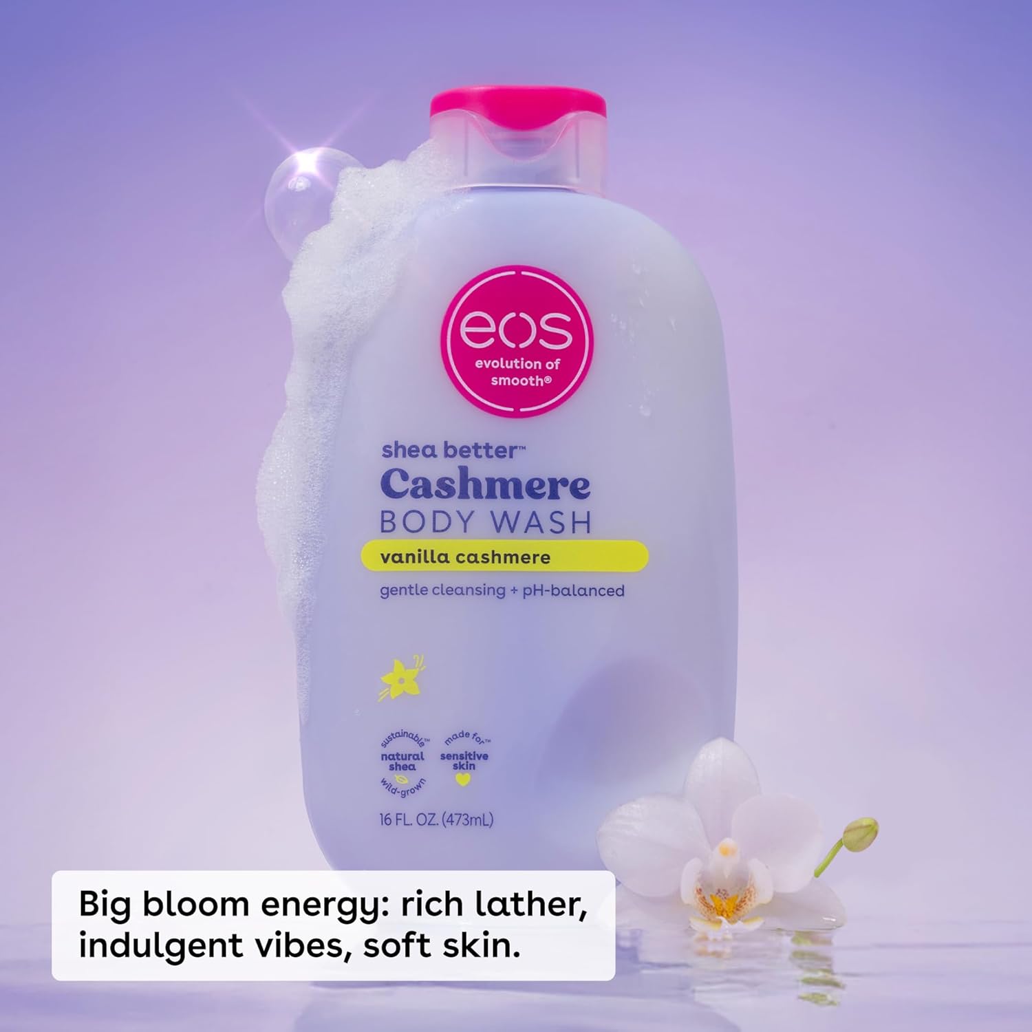 eos Shea Better Cashmere Body Wash, Vanilla Cashmere, Moisturizing, pH Balanced Body Wash, Creamy Gel Formula, Paraben & Phthalate Free, Sensitive Skin, 16 fl oz