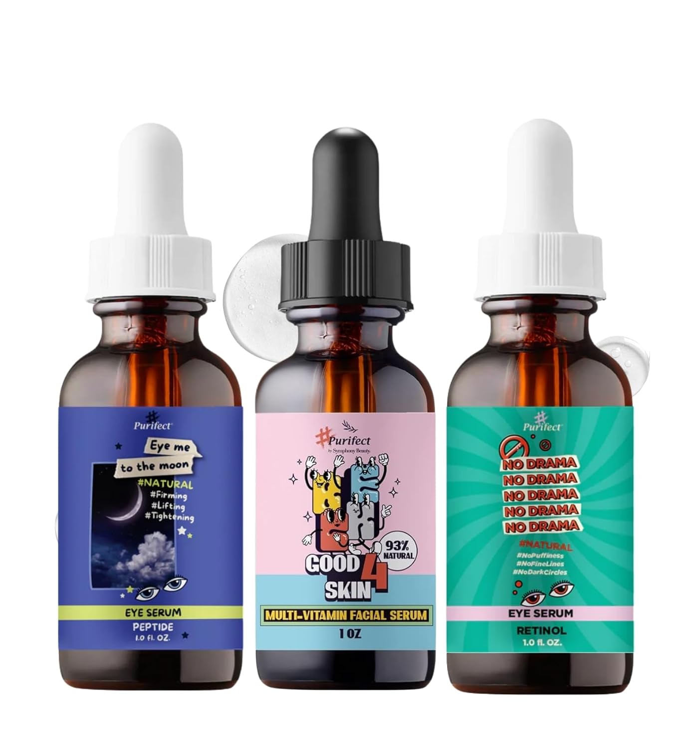 Purifect To the Moon Under Eye Care Bundle with Good 4 Skin Multivitamin Serum & No Drama Retinol Blend 30ml each by Symphony Beauty – Hydrating Skincare Essentials – Gift Set (3 Items)
