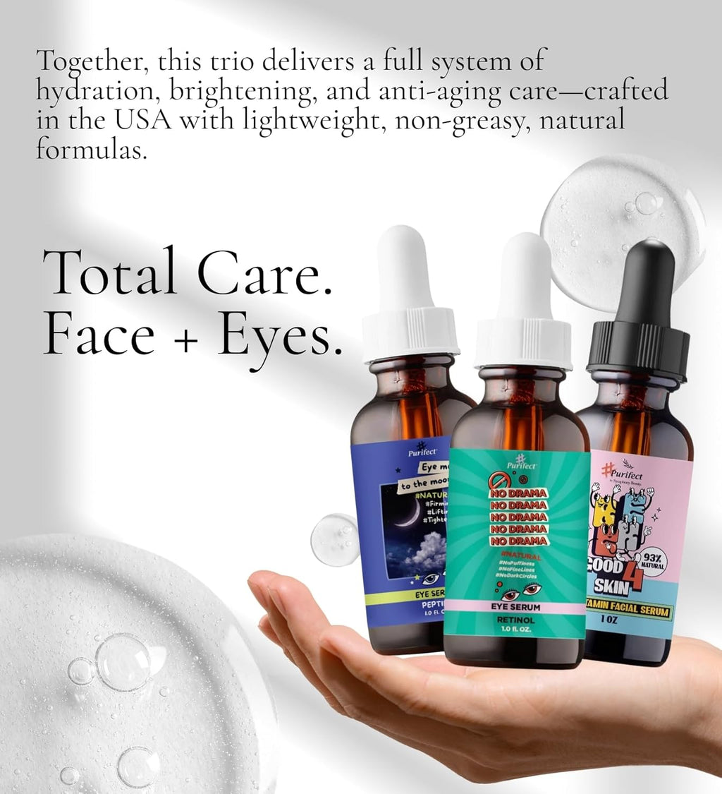 Purifect To the Moon Under Eye Care Bundle with Good 4 Skin Multivitamin Serum & No Drama Retinol Blend 30ml each by Symphony Beauty – Hydrating Skincare Essentials – Gift Set (3 Items)